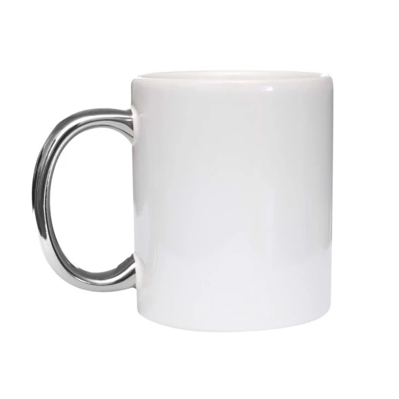 Caneca branca com alça prata